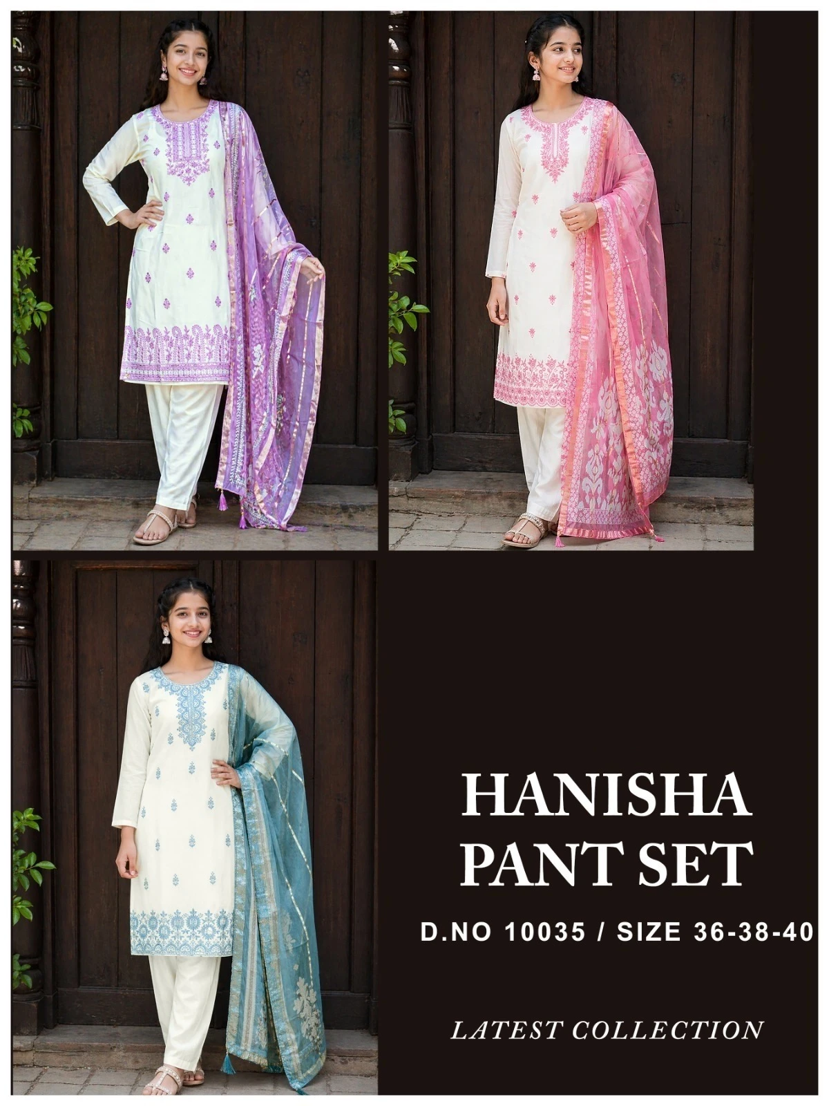 kids Hanisha 10035 Roman Silk Embroidery Suit With Digital Organza Dupatta
