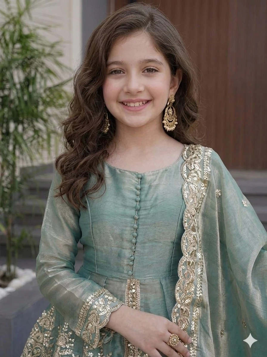 Kids Wear Attractive Silk Embroidery 3 Piece Kurta Set ST-0122