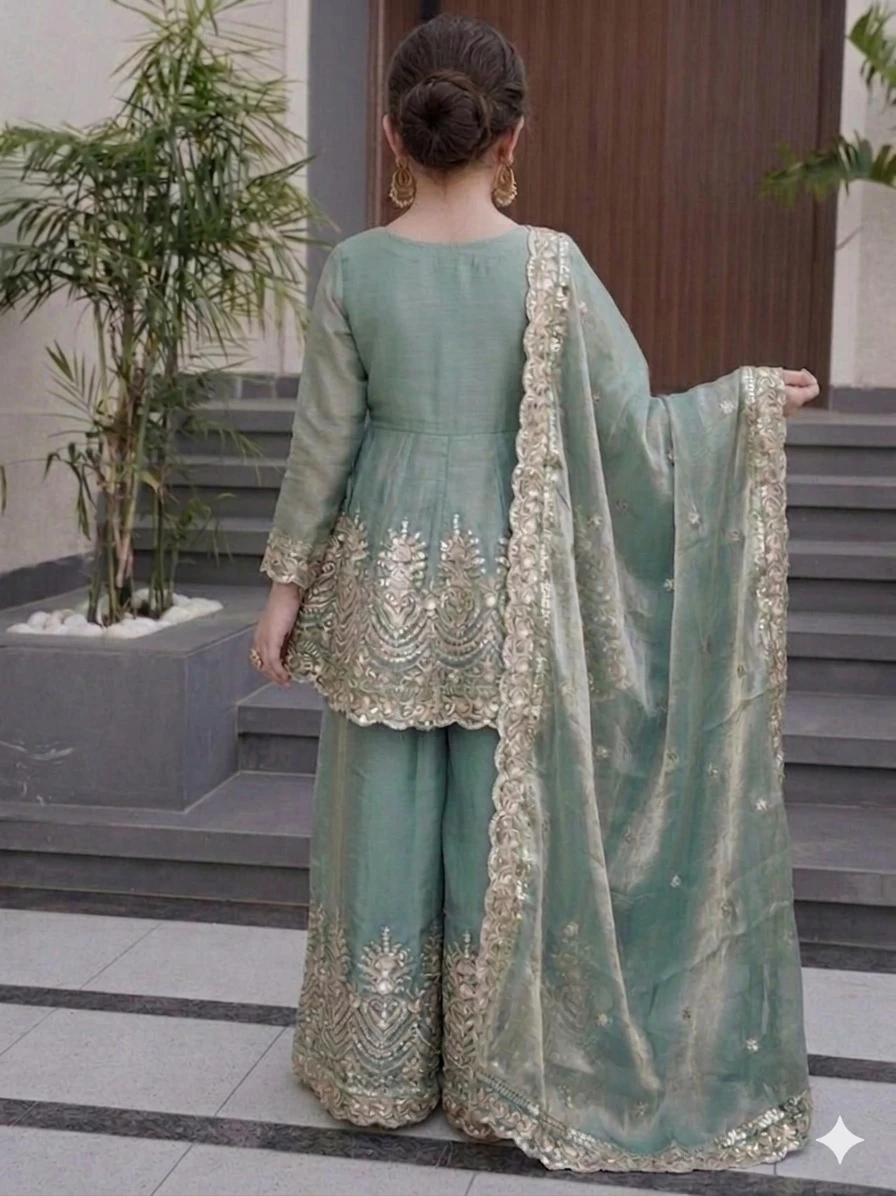 Kids Wear Attractive Silk Embroidery 3 Piece Kurta Set ST-0122