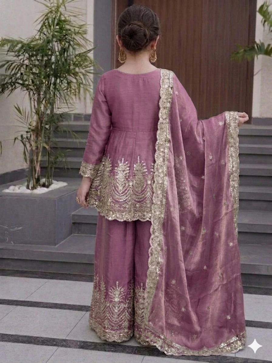 Kids Wear Attractive Silk Embroidery 3 Piece Kurta Set ST-0122