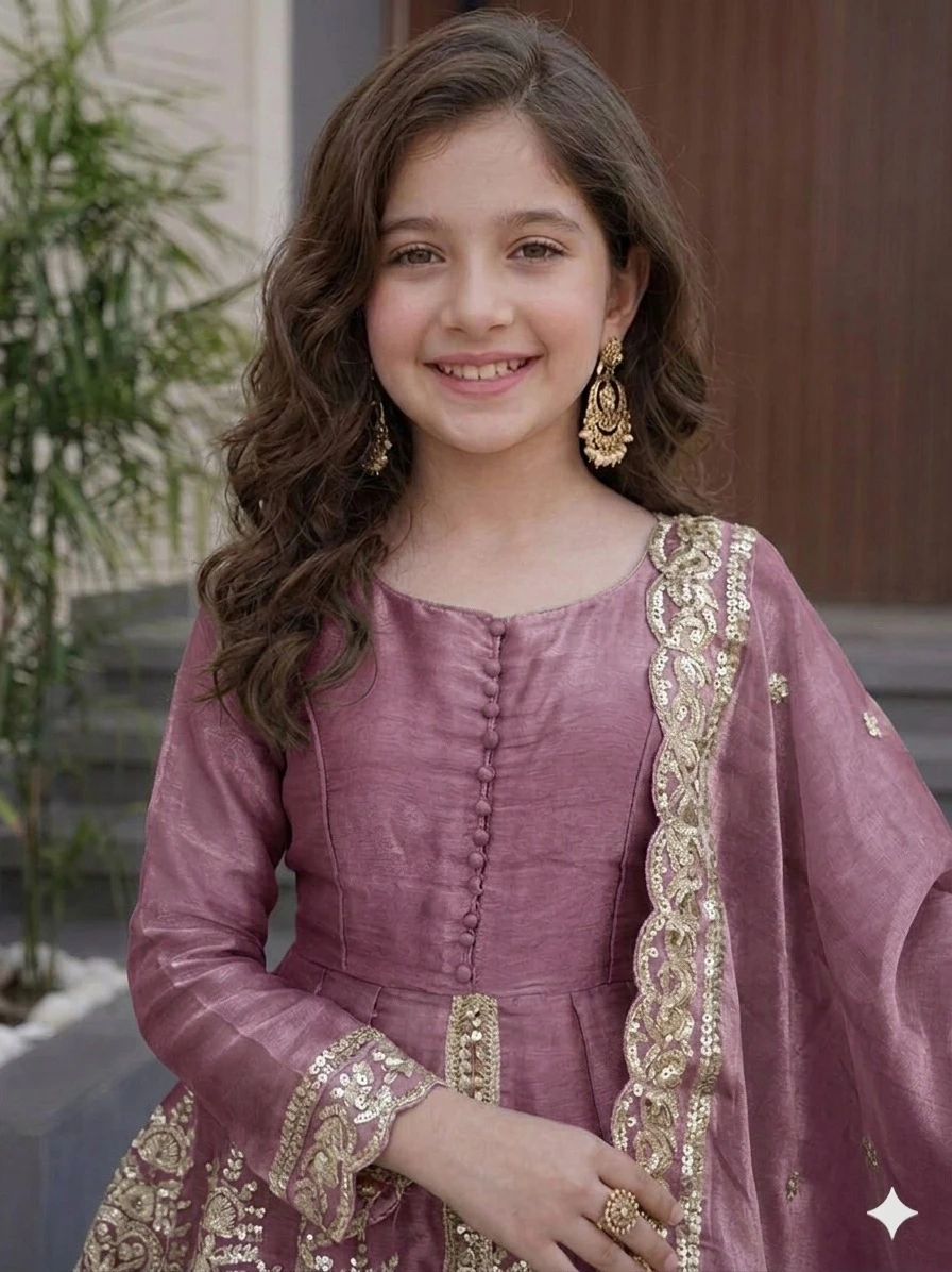 Kids Wear Attractive Silk Embroidery 3 Piece Kurta Set ST-0122