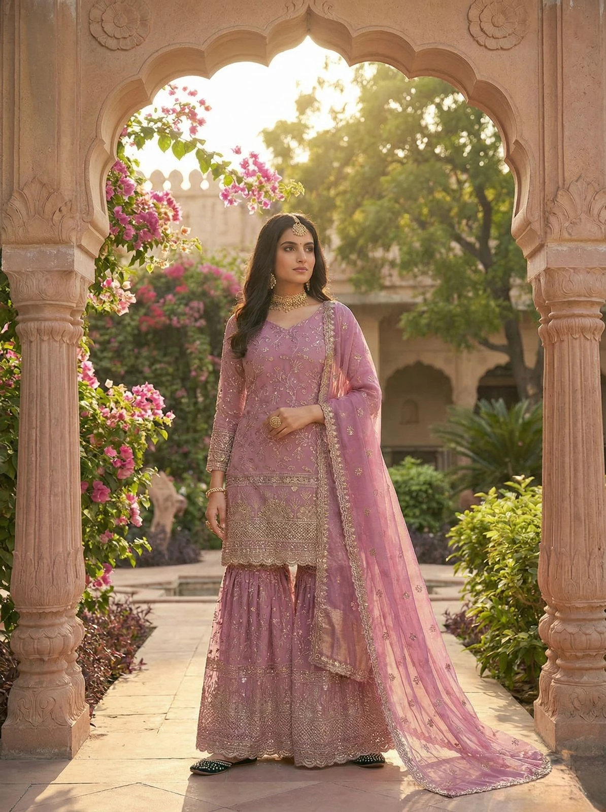 KING OF QUALITY Designer Fandy Crushi Silk Sharara Palazzo Set