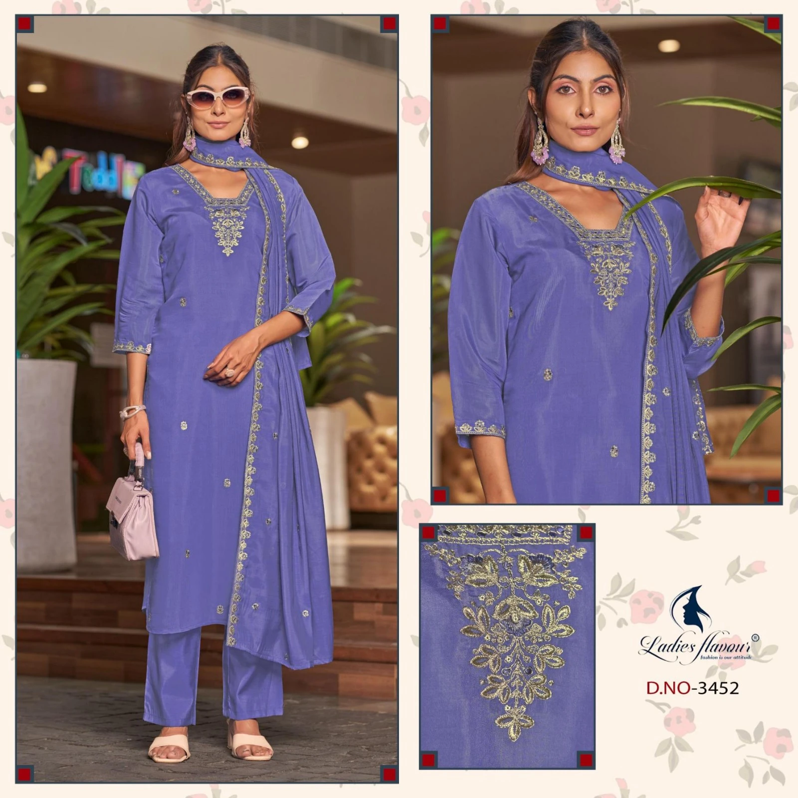 Ladies Flavour 3451-3453 Mul Chanderi Big Size Suit Collection