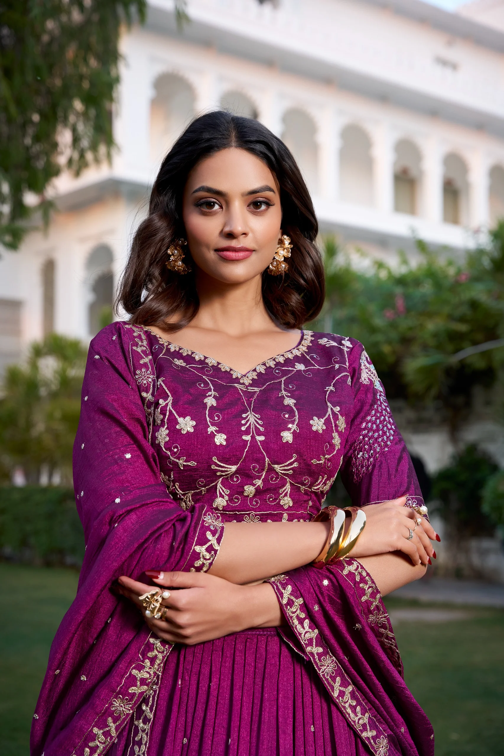 LNB Wine Vichitra Silk Wedding Lehenga Collection