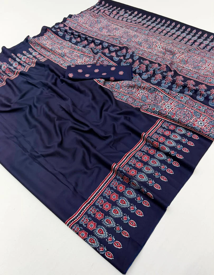 Lux Vol 34 Satin Crape Ajrakh Printed Saree Collection