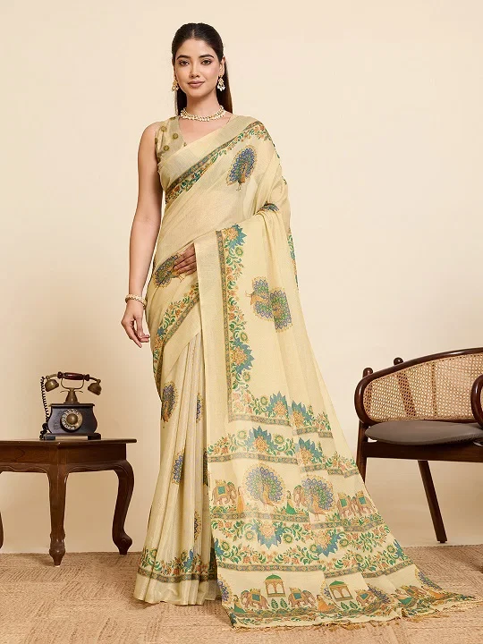 Maahi 219 Linen Zari Weaving Worked Party Wear Saree Collection