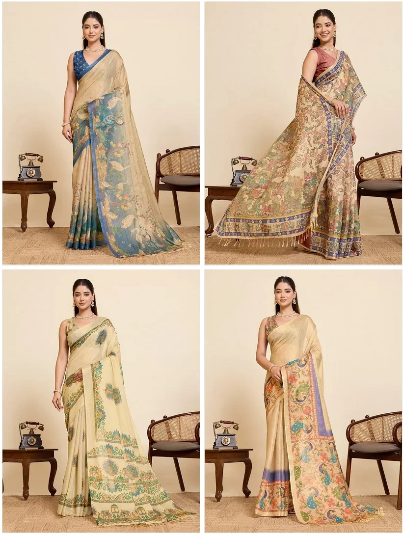 Maahi 219 Linen Zari Weaving Worked Party Wear Saree Collection