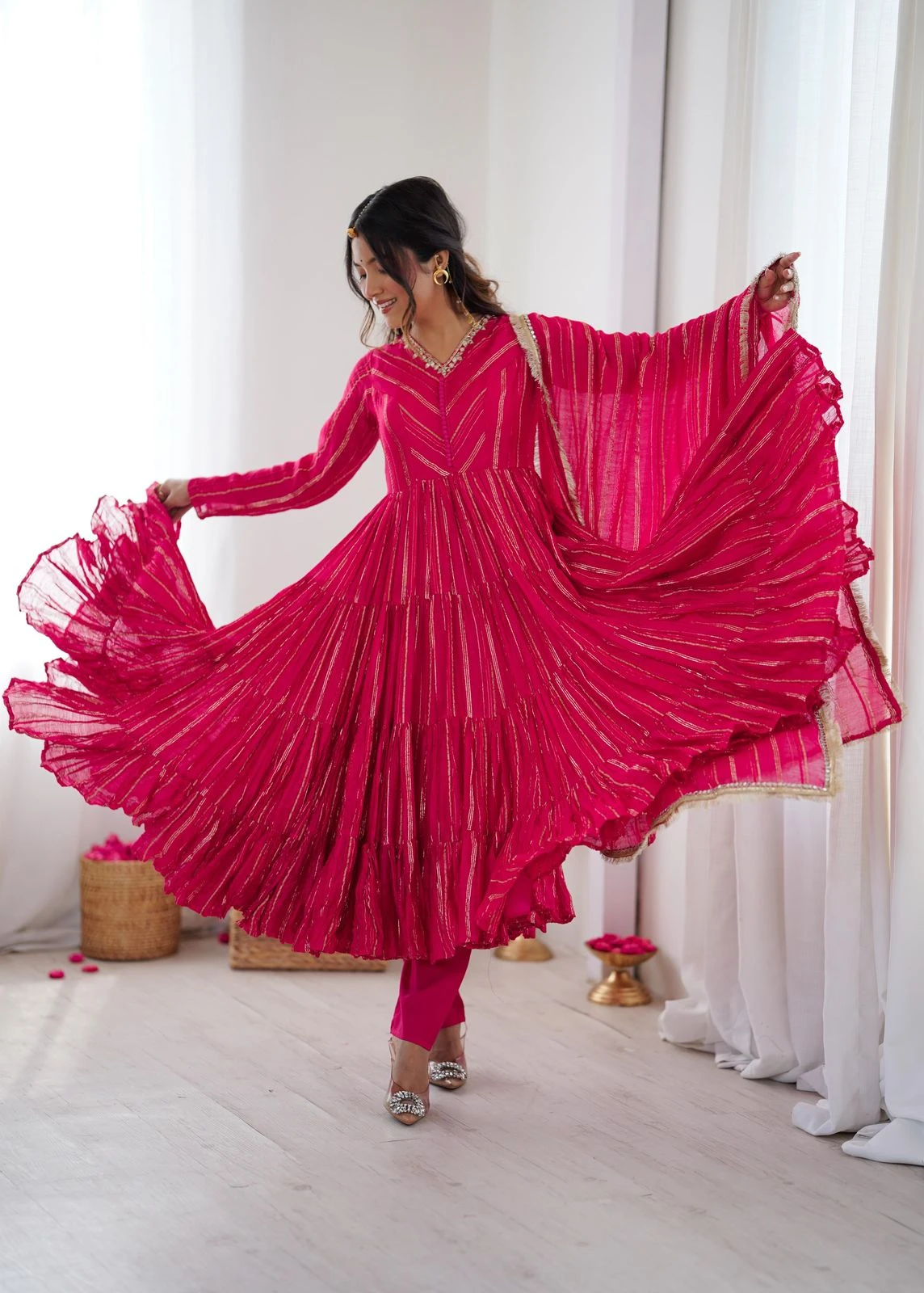 Mal Chanderi Mirror Work Ruffle Gown Set Collection