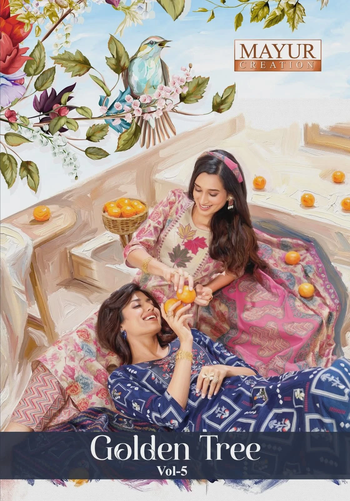 Mayur Creation Golden Tree Vol 5 Pure Cotton Thread Work Suit With Mul Dupatta