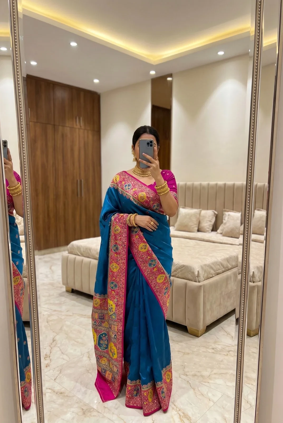 Mb 67 Pashmina Silk Multicolored Paisley Border Saree Collection