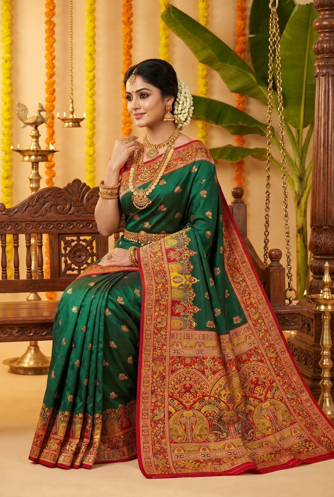 Mb 68 Pashmina Silk Multicolored Paisley Border Saree Collection