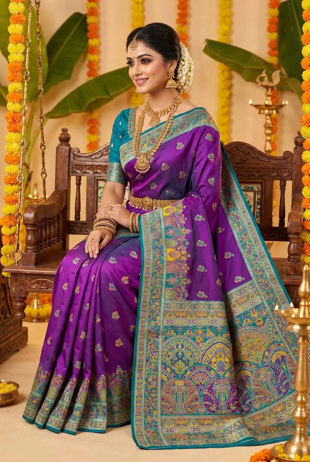 Mb 68 Pashmina Silk Multicolored Paisley Border Saree Collection