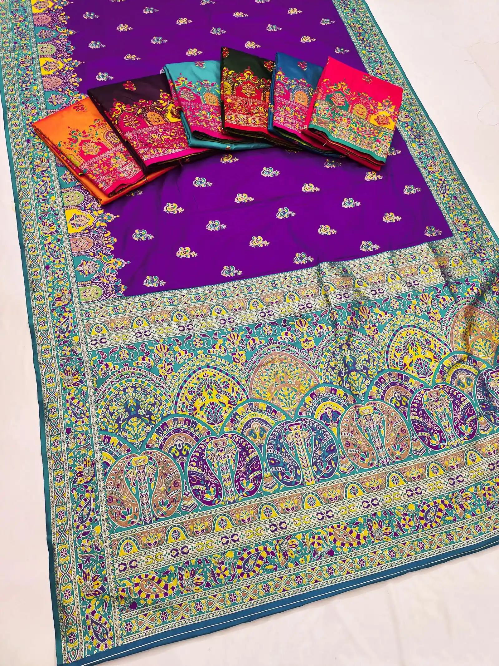 Mb 68 Pashmina Silk Multicolored Paisley Border Saree Collection
