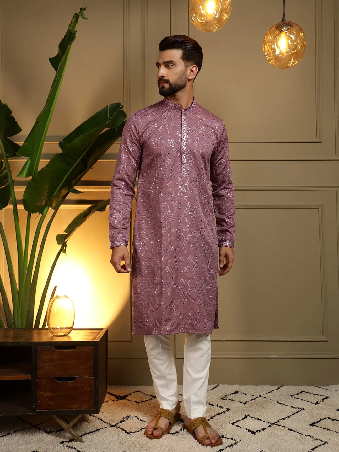 Men's Embroidery Mirror Work Kurta Pyjama