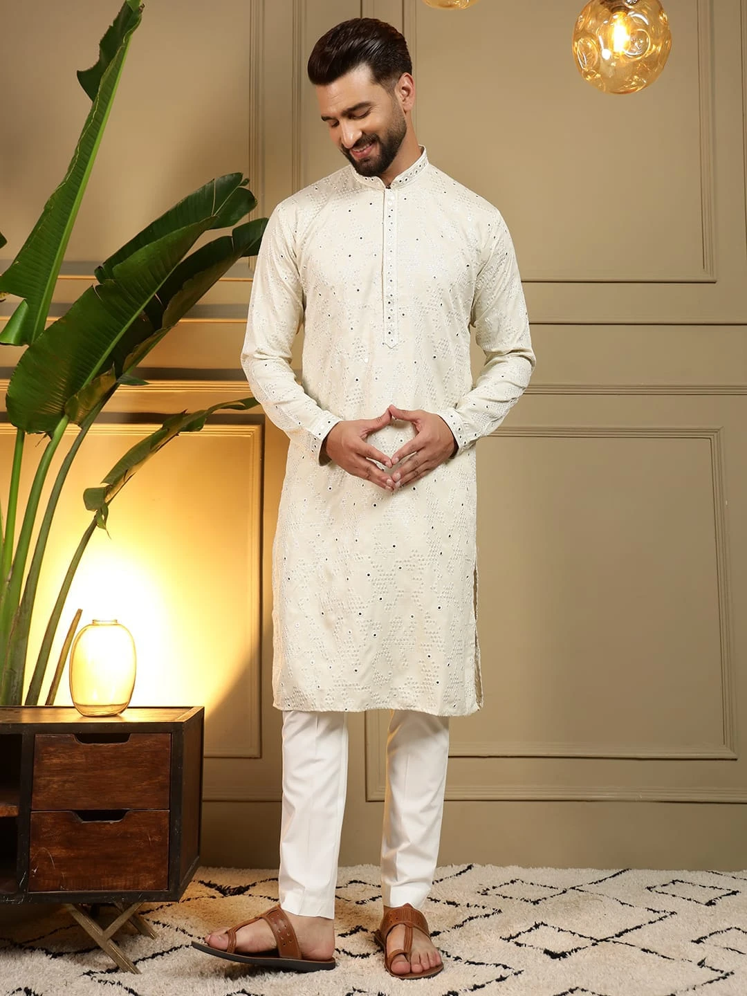 Men's Embroidery Mirror Work Kurta Pyjama