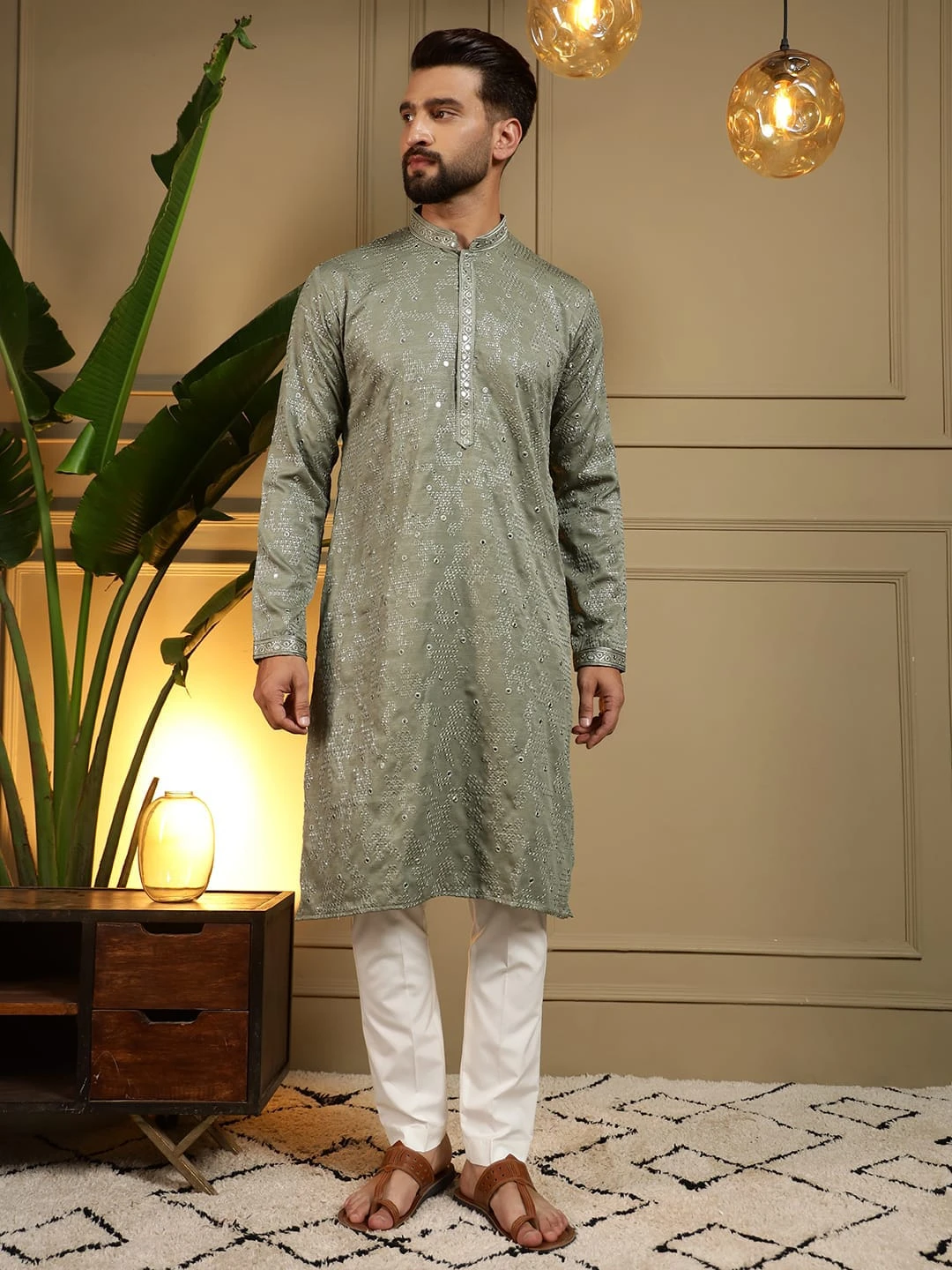 Men's Embroidery Mirror Work Kurta Pyjama