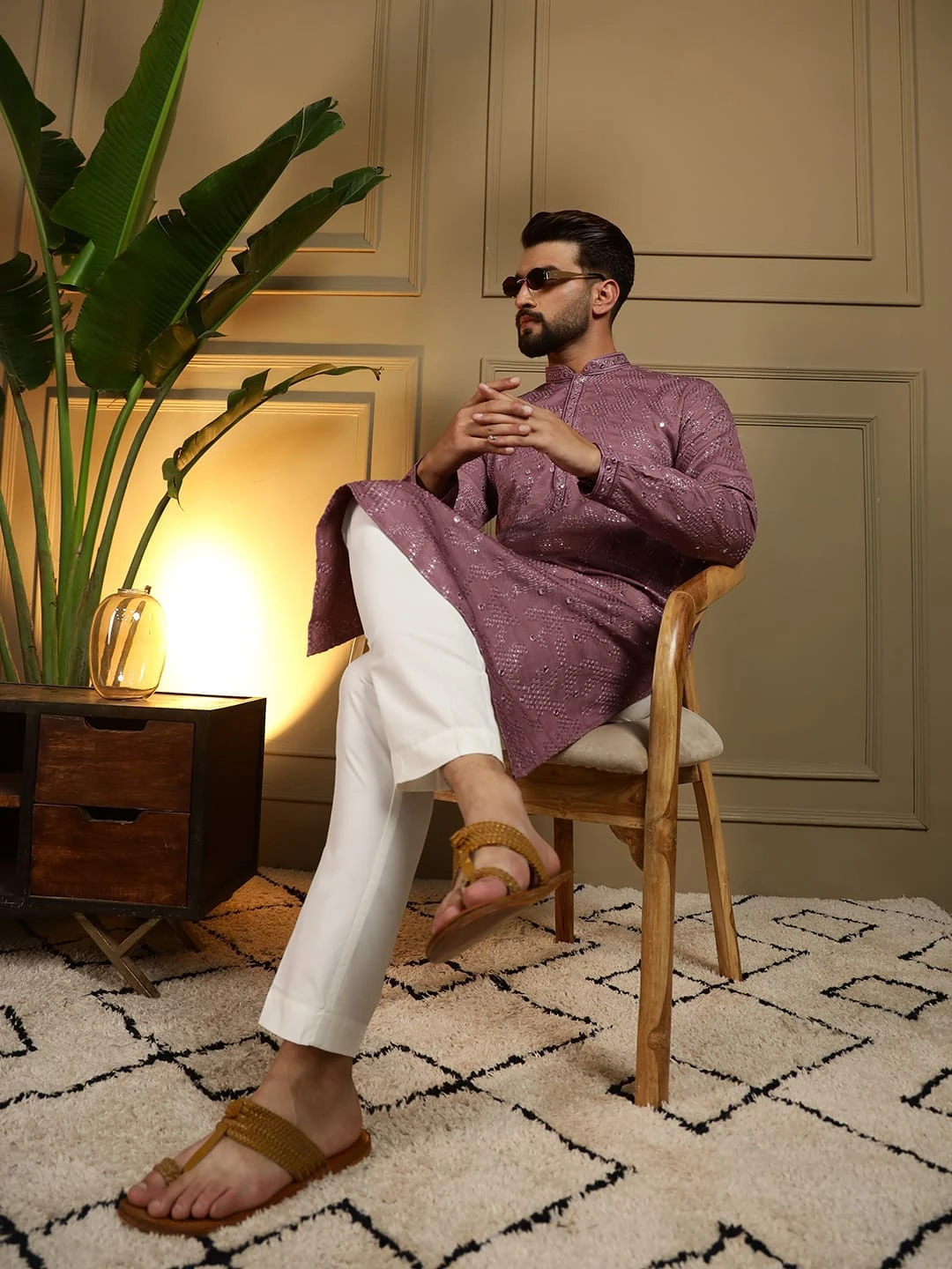 Men's Embroidery Mirror Work Kurta Pyjama