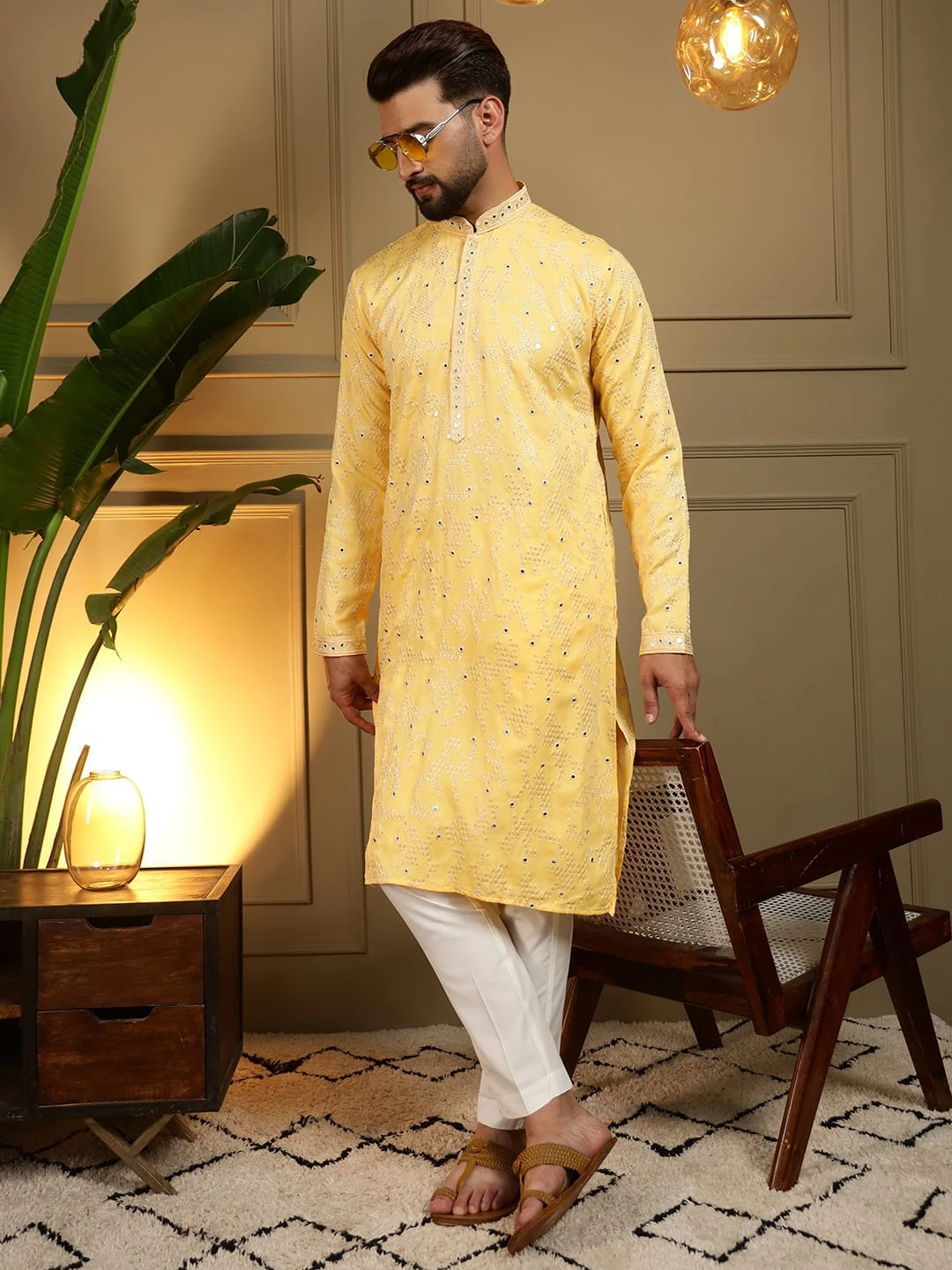 Men's Embroidery Mirror Work Kurta Pyjama