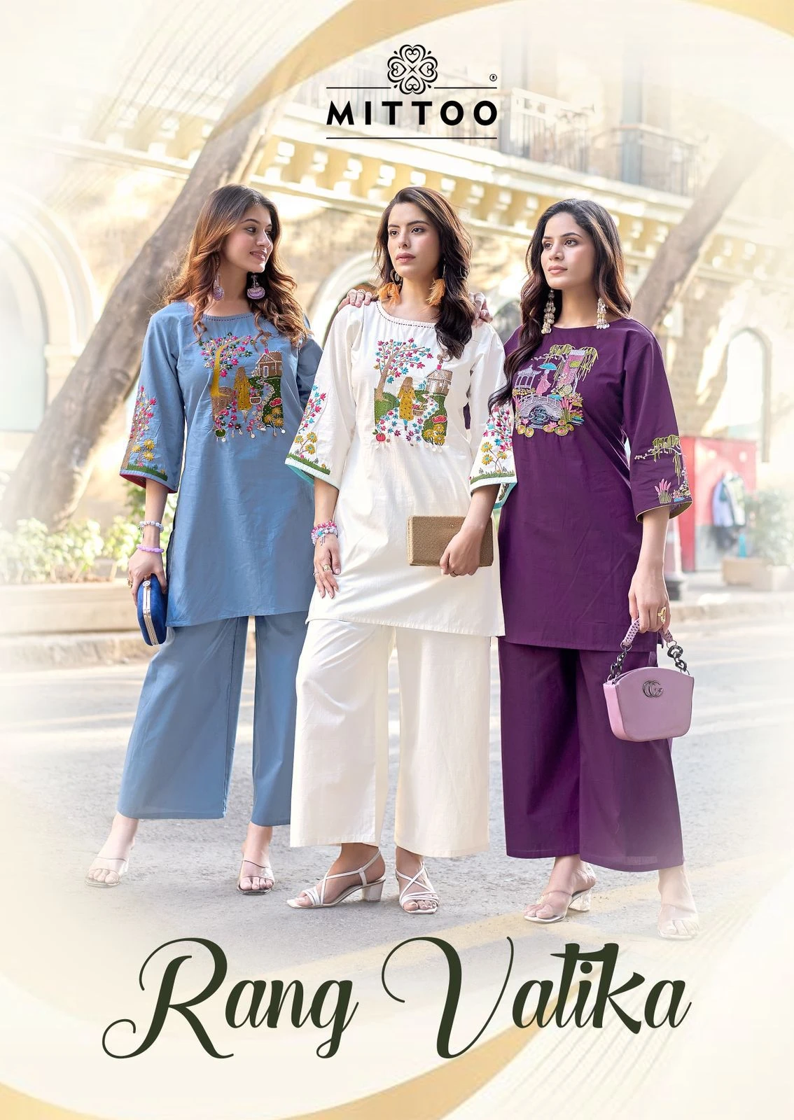 Mittoo Rang Vatika Dhabu Cotton Thread Handwork Suit