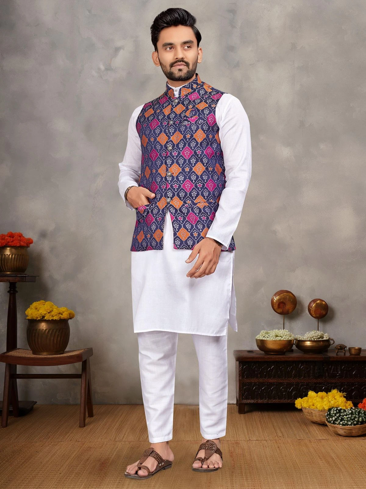 MOH-MAYA-1 Couple Combo Kurta Koti And Saree