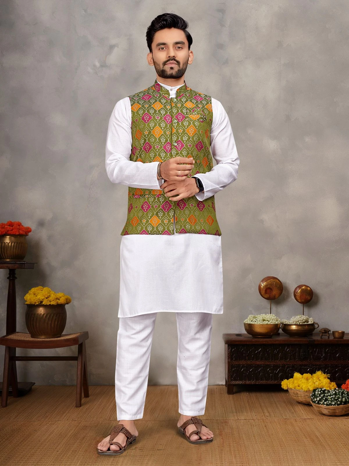MOH-MAYA-1 Couple Combo Kurta Koti And Saree