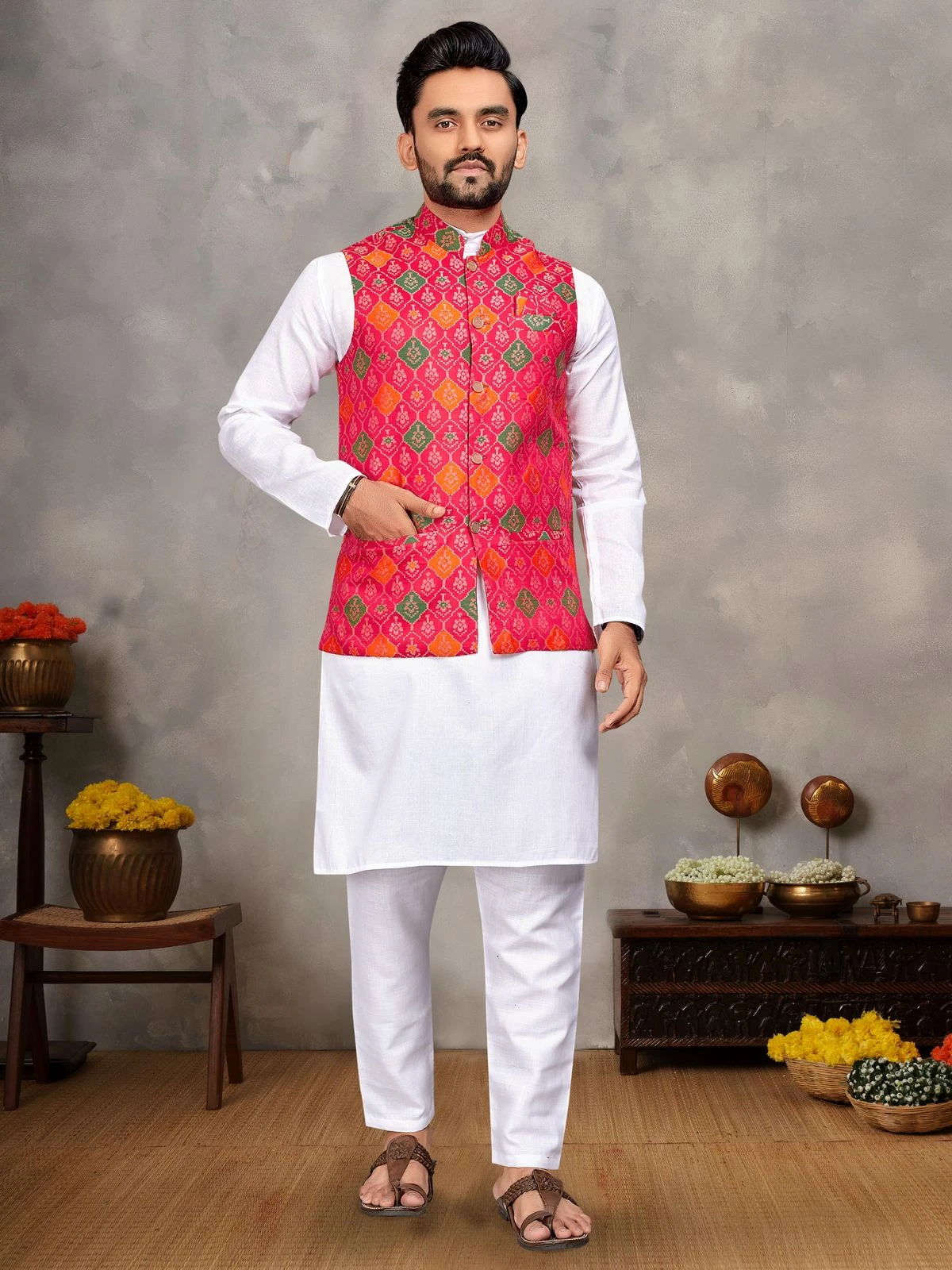 MOH-MAYA-1 Couple Combo Kurta Koti And Saree