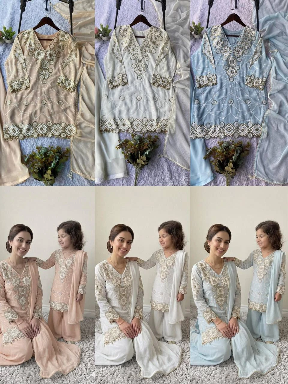 Mother Kids Daughter Twinning Georgette Palazzo Combo Set