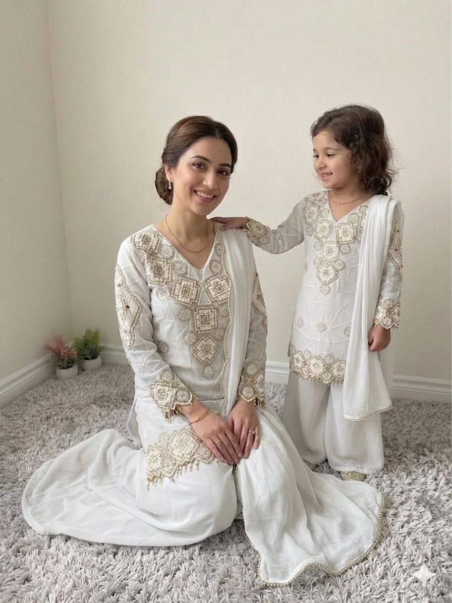 Mother Kids Daughter Twinning Georgette Palazzo Combo Set