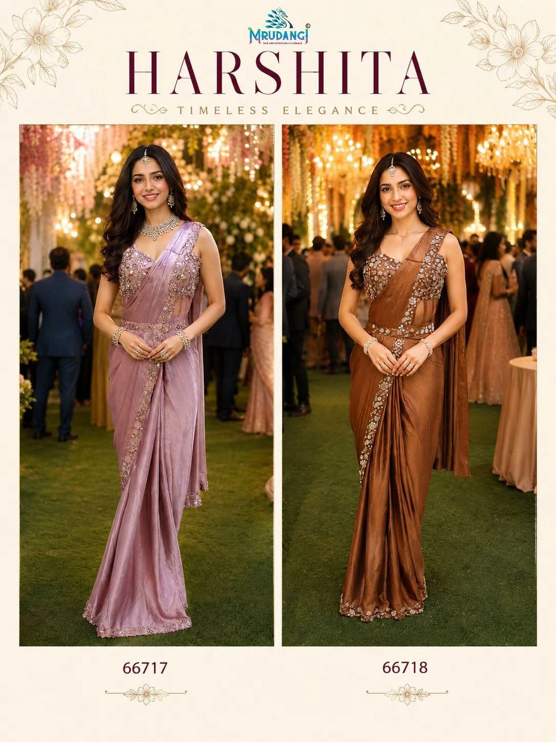 Mrudangi Harshita Real Premium Satin Crush Ready To Wear Saree With Heavy Work Blouse