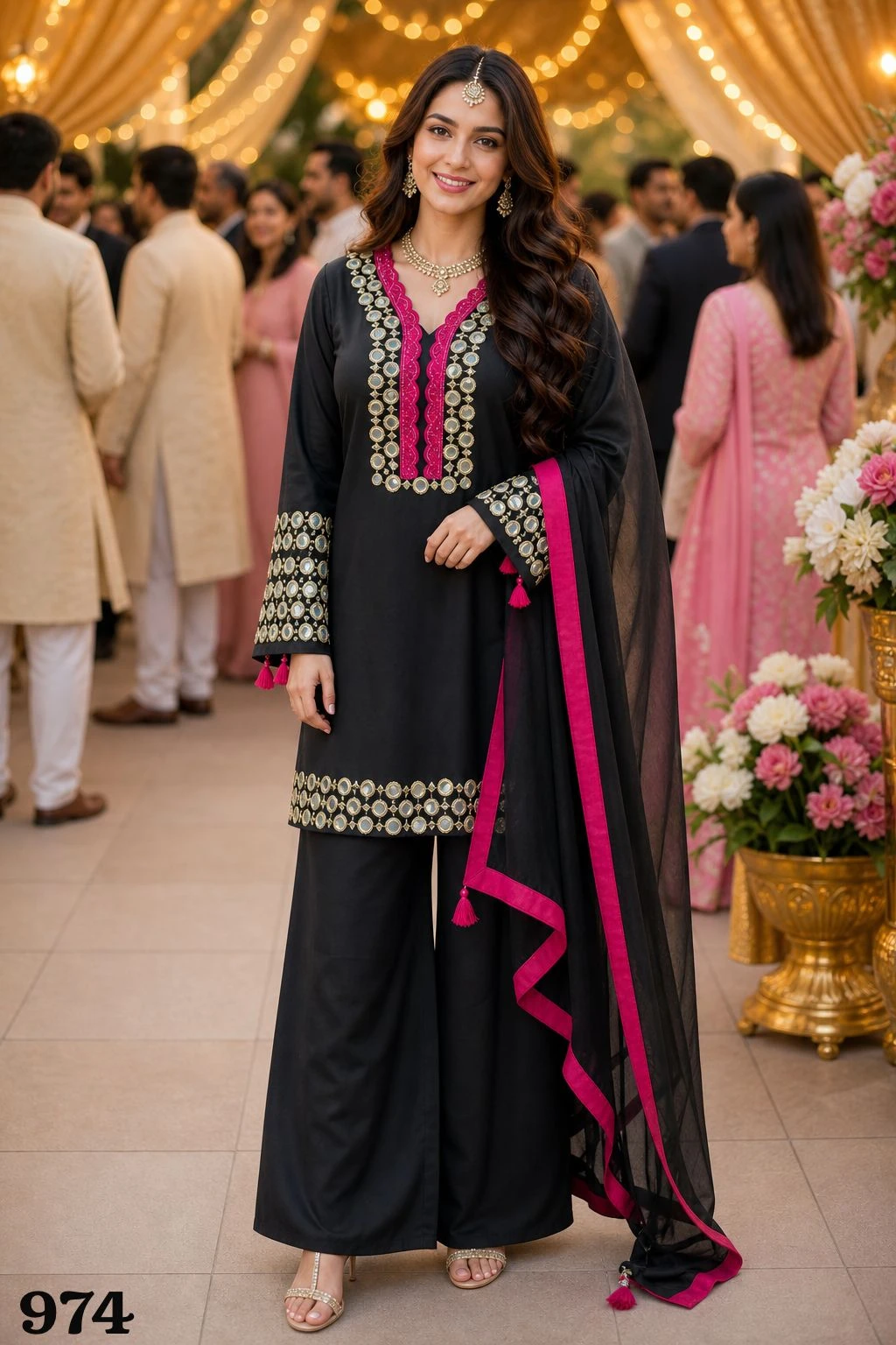 Mrudangi Janki Real Premium Silk Mirror Embroidered Suit With Palazzo And Dupatta