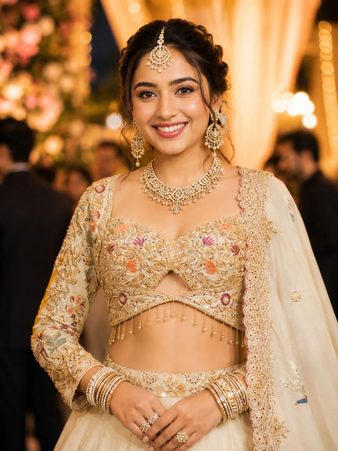 Mrudangi Panchi Satin Net Wedding Choli with Beads Work