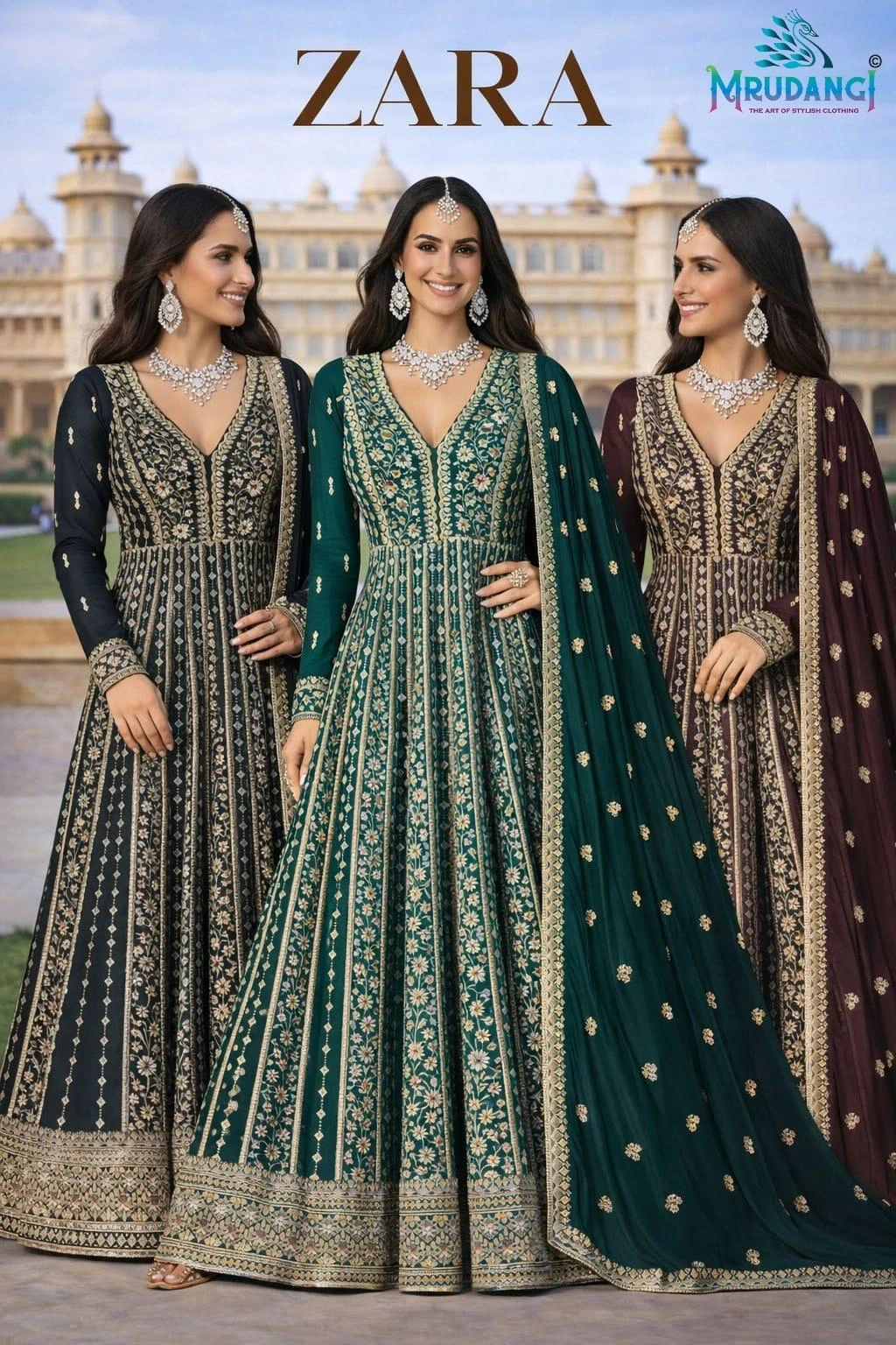 Mrudangi Zara 795 Series Designer Chinon Silk Suit Collection