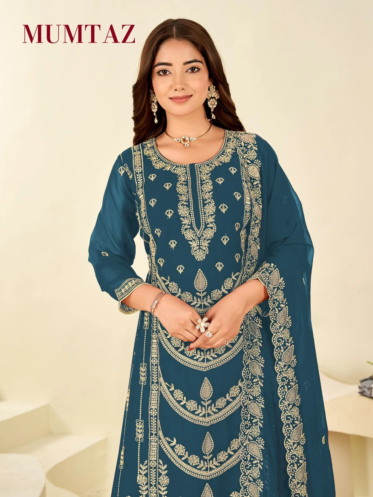 Mumtaz Georgette Heavy Embroidery Suit With Plazzo And Dupatta