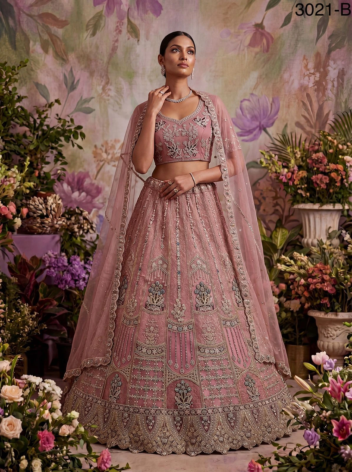 Partywear Bridal Net Lehenga Choli Code 3021