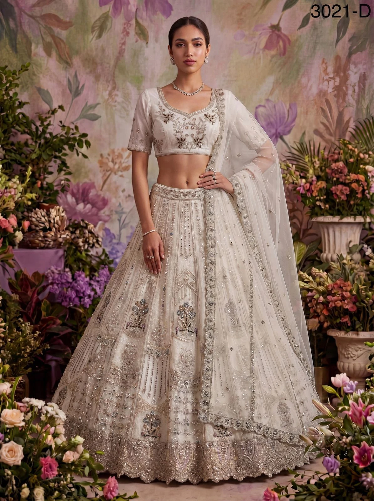Partywear Bridal Net Lehenga Choli Code 3021
