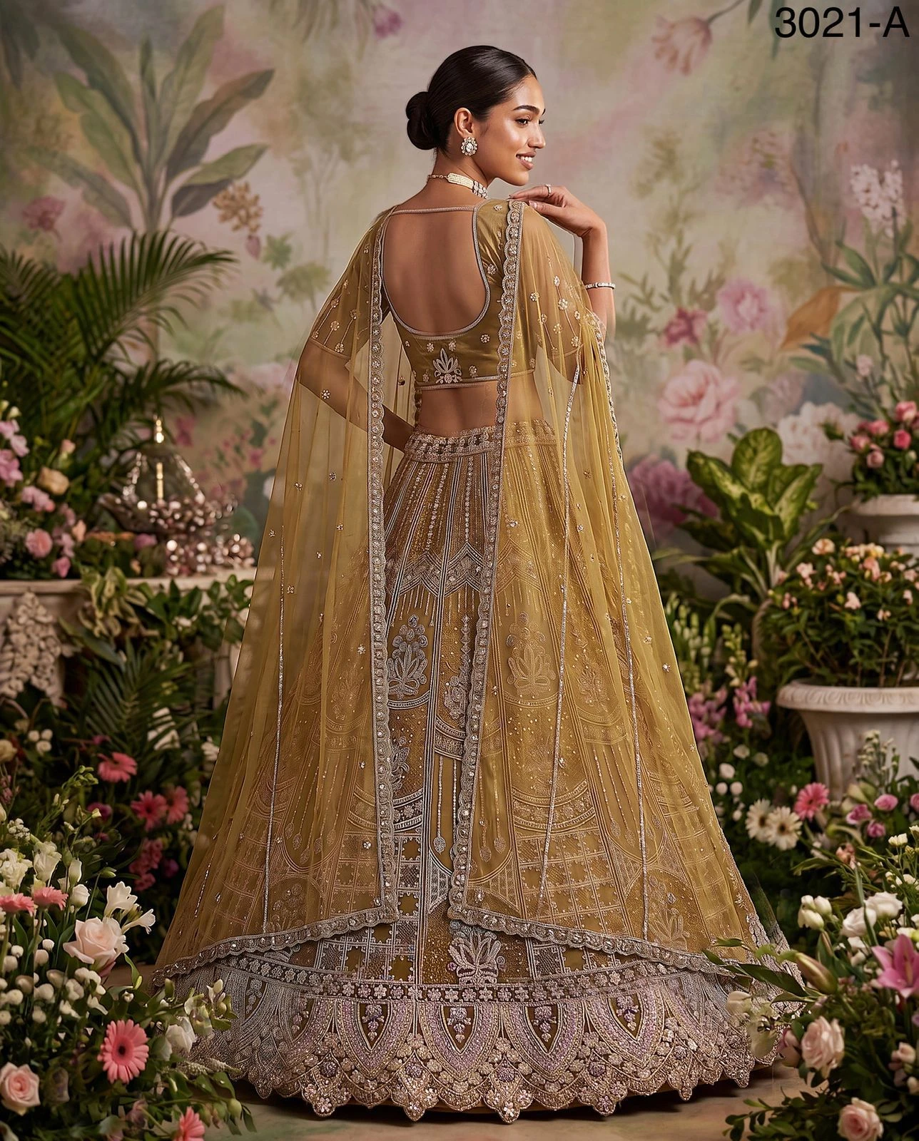 Partywear Bridal Net Lehenga Choli Code 3021