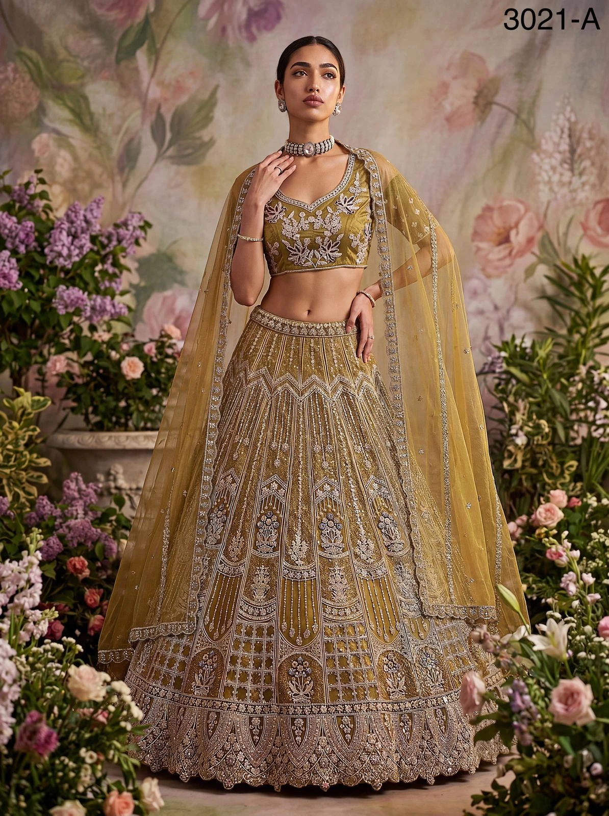 Partywear Bridal Net Lehenga Choli Code 3021