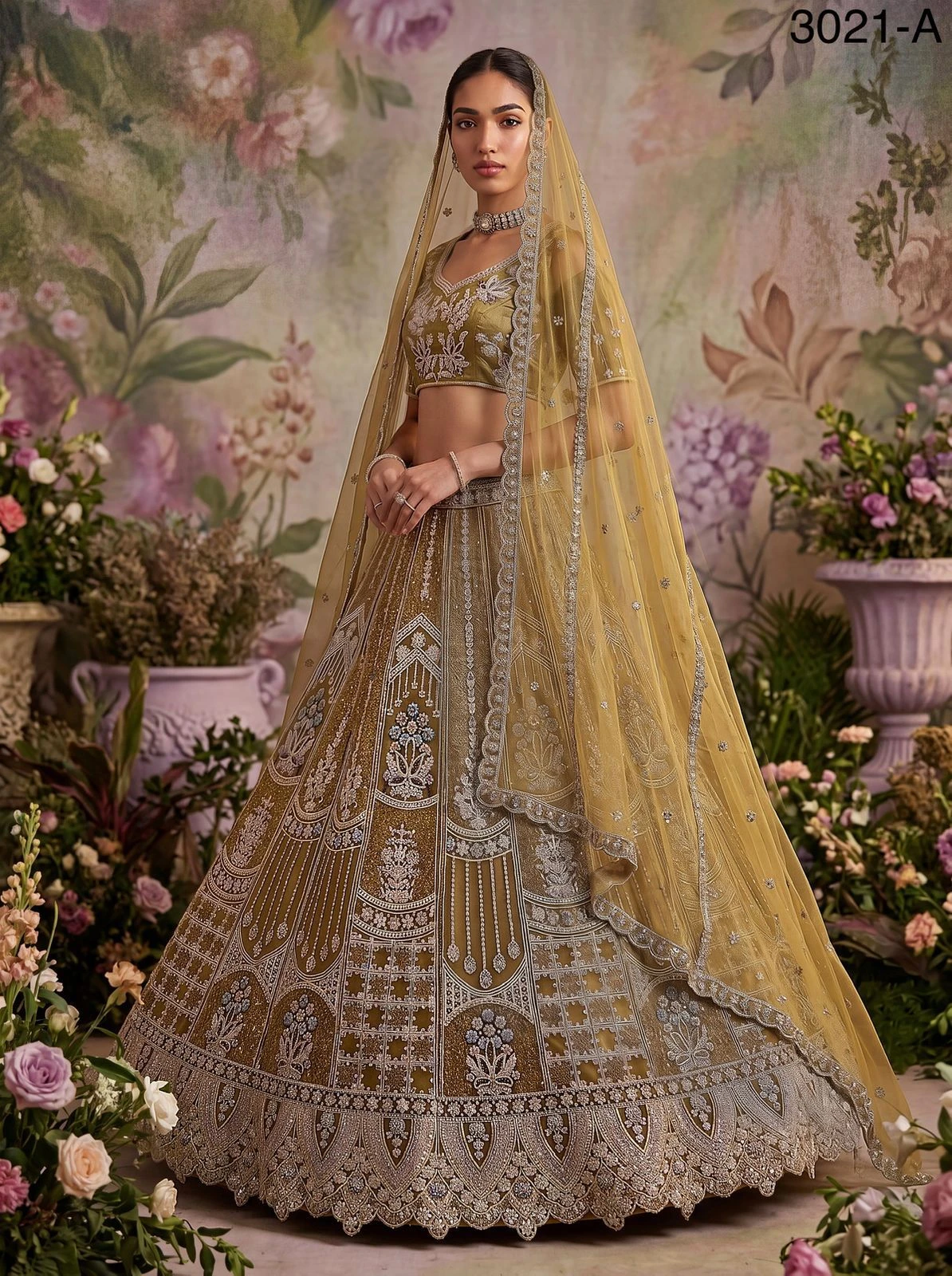 Partywear Bridal Net Lehenga Choli Code 3021