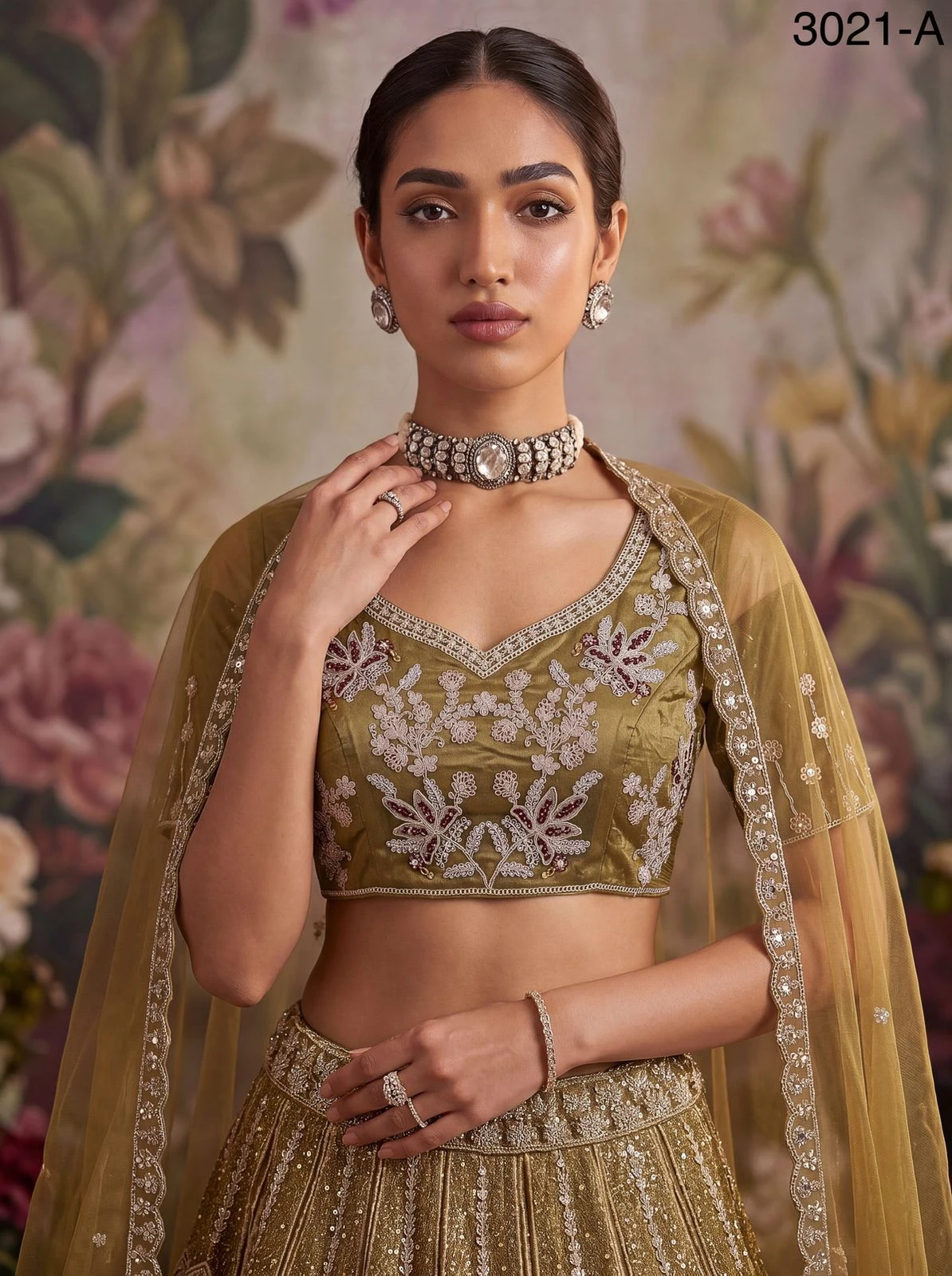 Partywear Bridal Net Lehenga Choli Code 3021