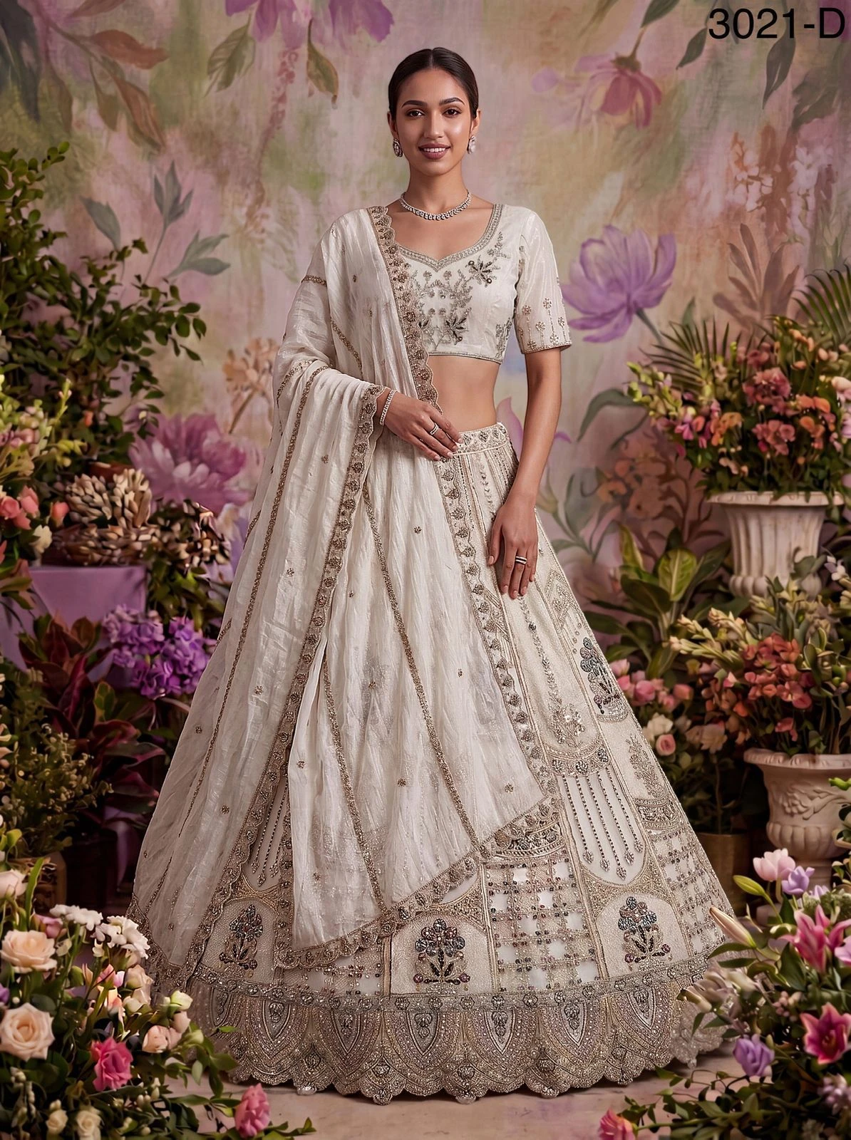 Partywear Bridal Net Lehenga Choli Code 3021