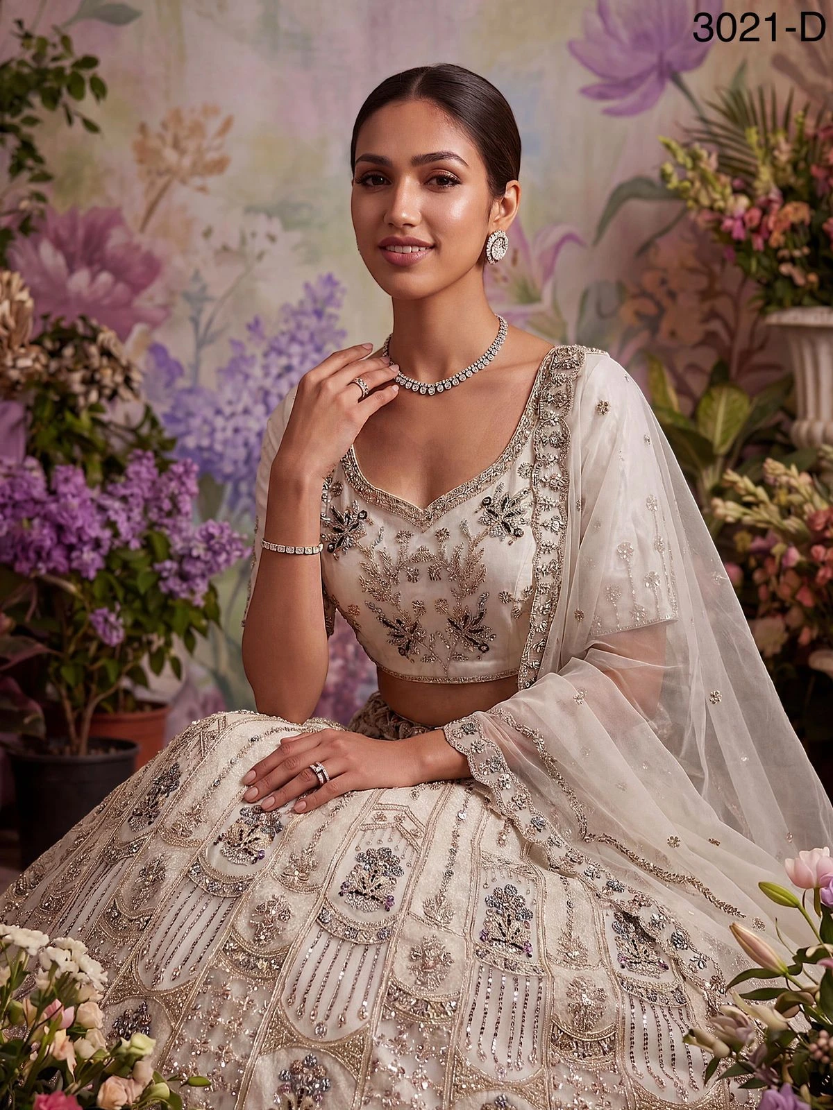 Partywear Bridal Net Lehenga Choli Code 3021