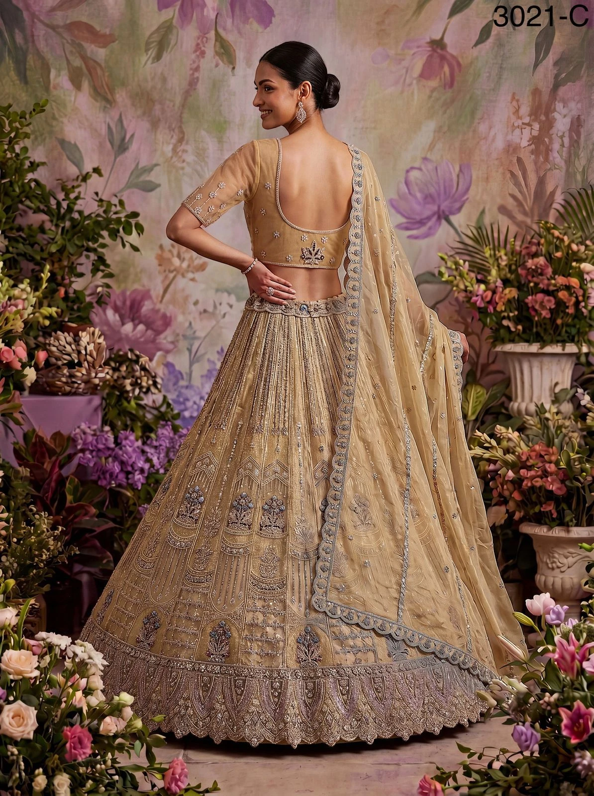 Partywear Bridal Net Lehenga Choli Code 3021