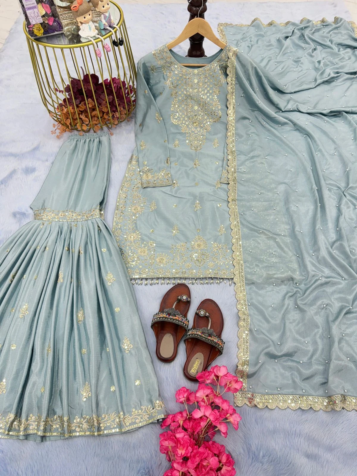Premium Designer Chinon Silk Palazzo Set