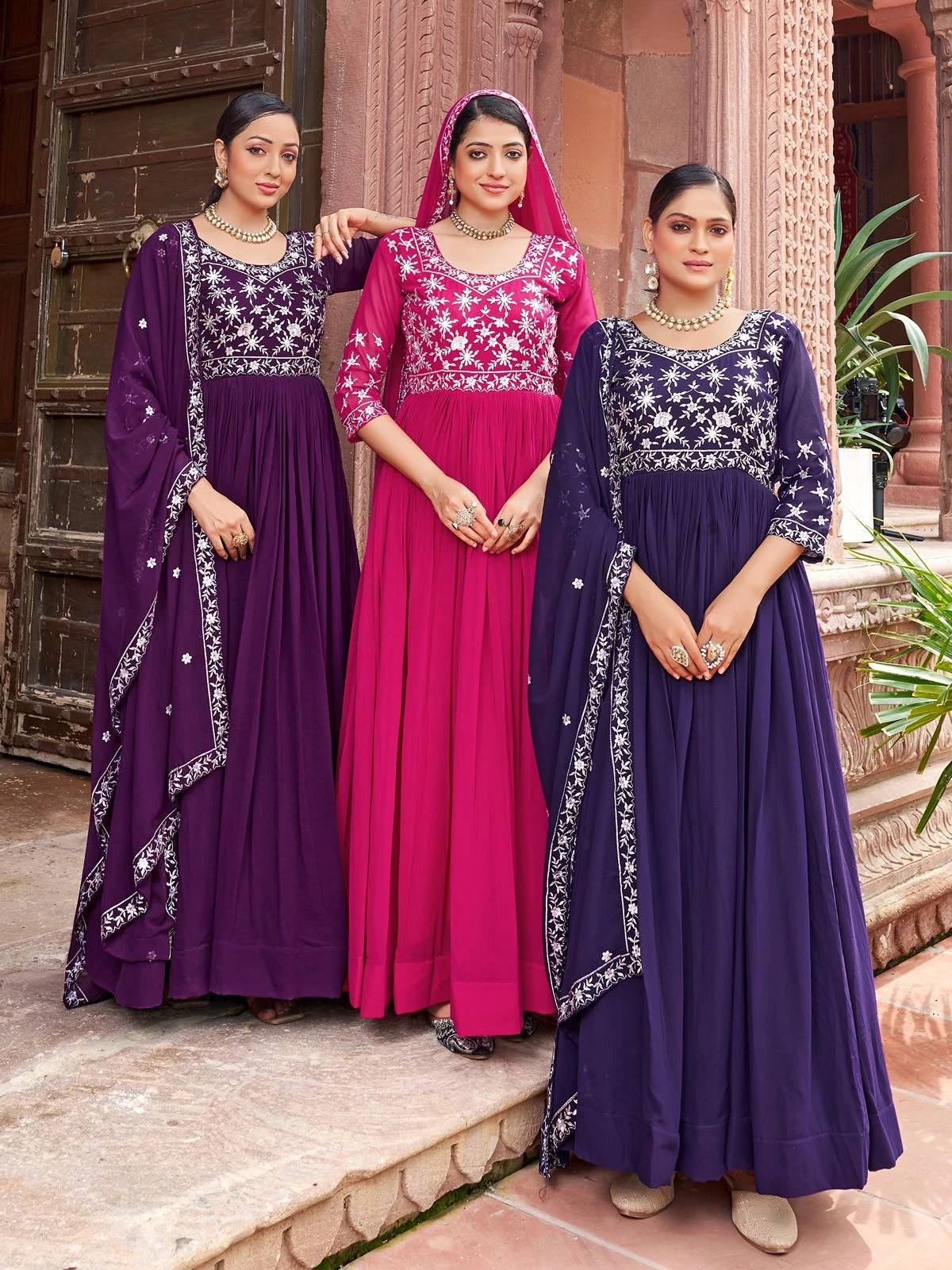 Premium Designer Faux Blooming Gown Dupatta Set