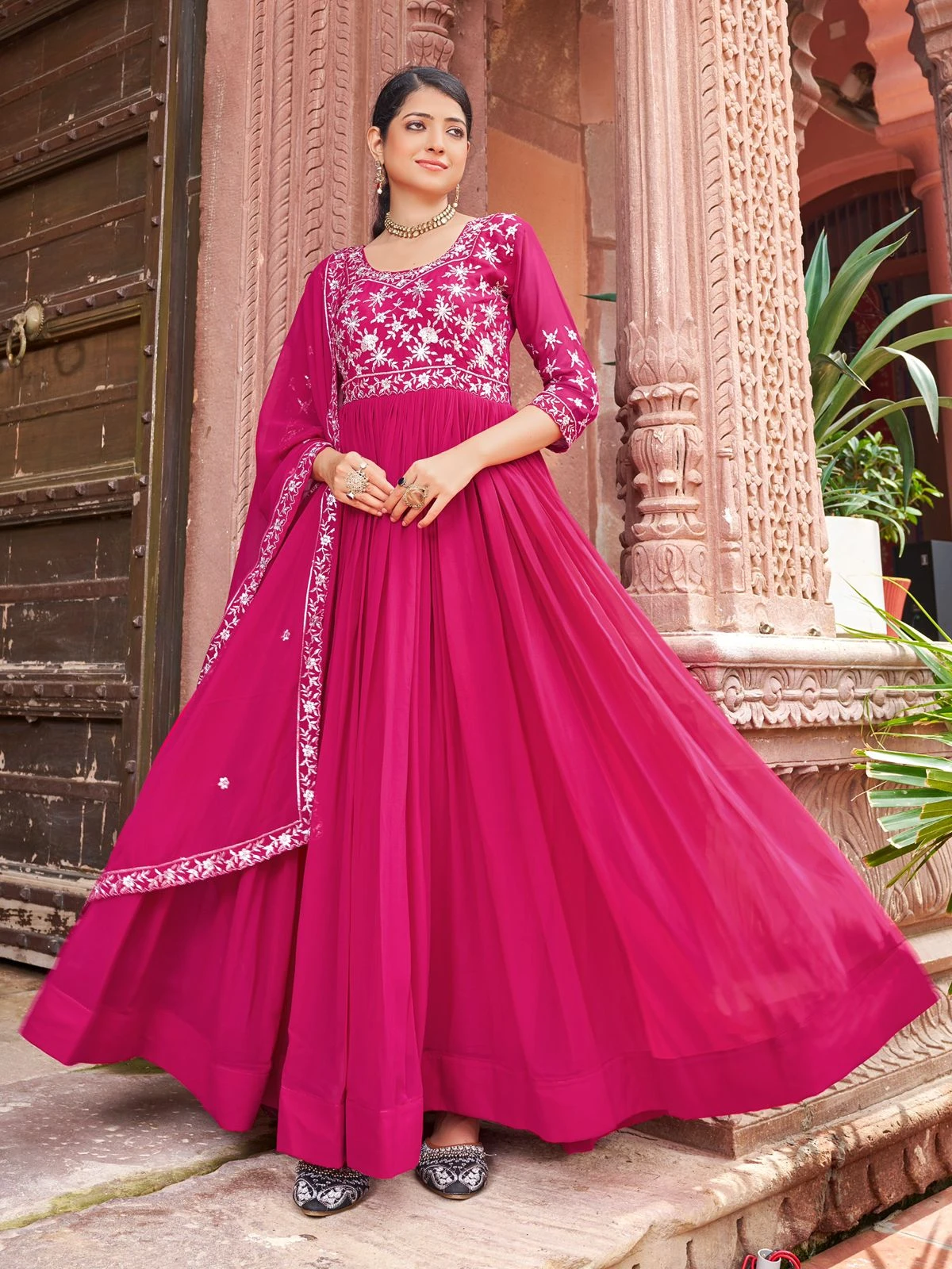 Premium Designer Faux Blooming Gown Dupatta Set