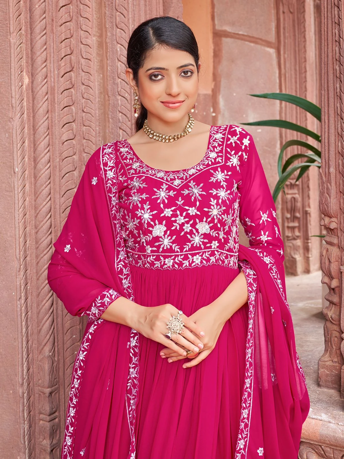 Premium Designer Faux Blooming Gown Dupatta Set