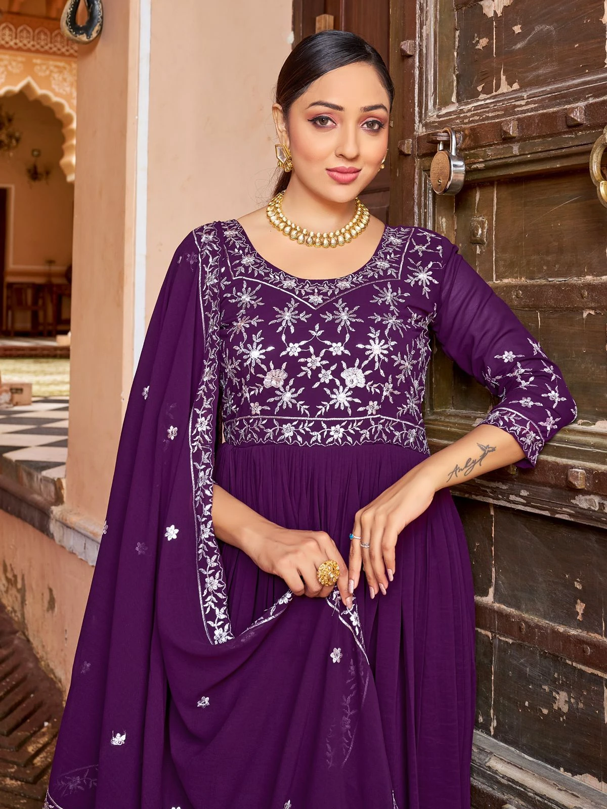 Premium Designer Faux Blooming Gown Dupatta Set