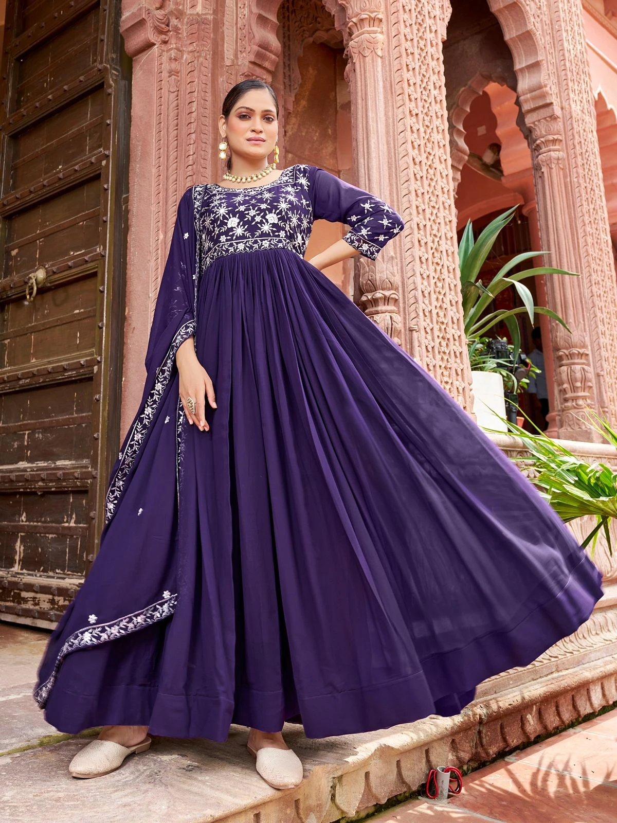 Premium Designer Faux Blooming Gown Dupatta Set