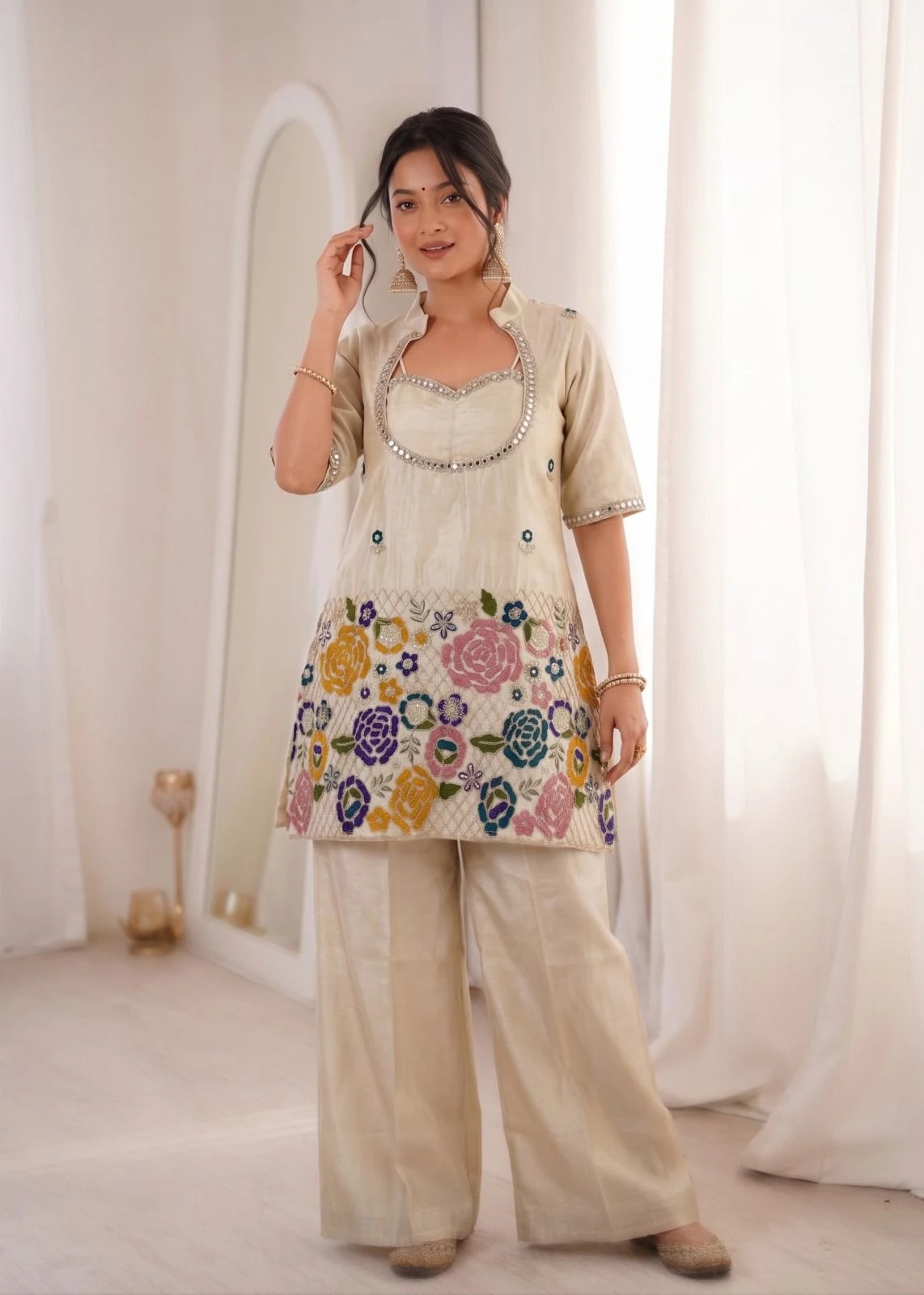 Premium Ivory Bustier Co-Ord Shimmer Set