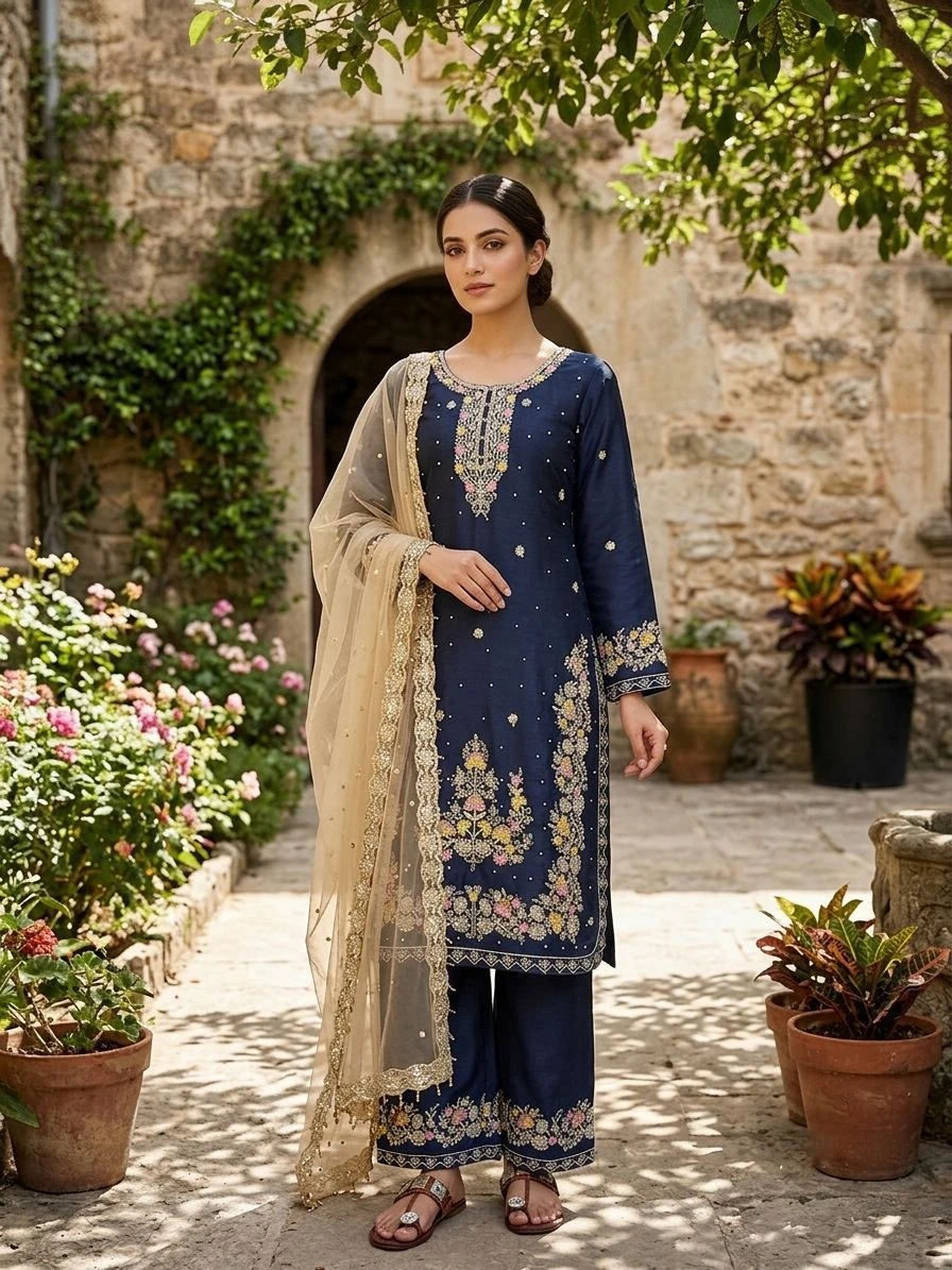 Pure GMY Silk Embroidery Sequence Work Pant Set Collection